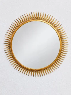 Miroir soleil vintage doré en métal – style années 60/70