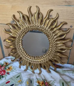 Miroir Soleil Vintage Doré – Un Classique Mid-Century pour une Déco Ra