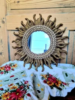 Miroir Soleil Vintage Doré – Un Classique Mid-Century pour une Déco Ra