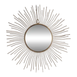 Miroir soleil vintage en métal doré – 70 cm