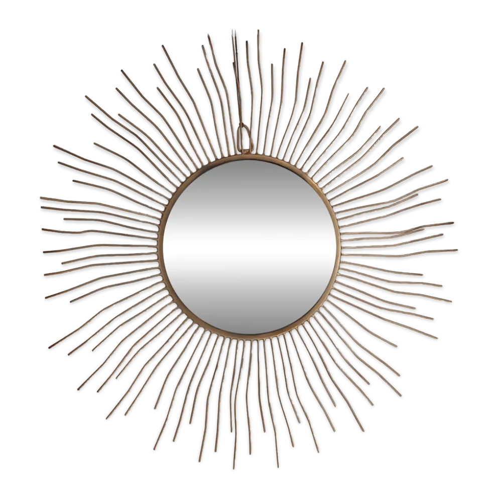 Miroir soleil vintage en métal doré – 70 cm