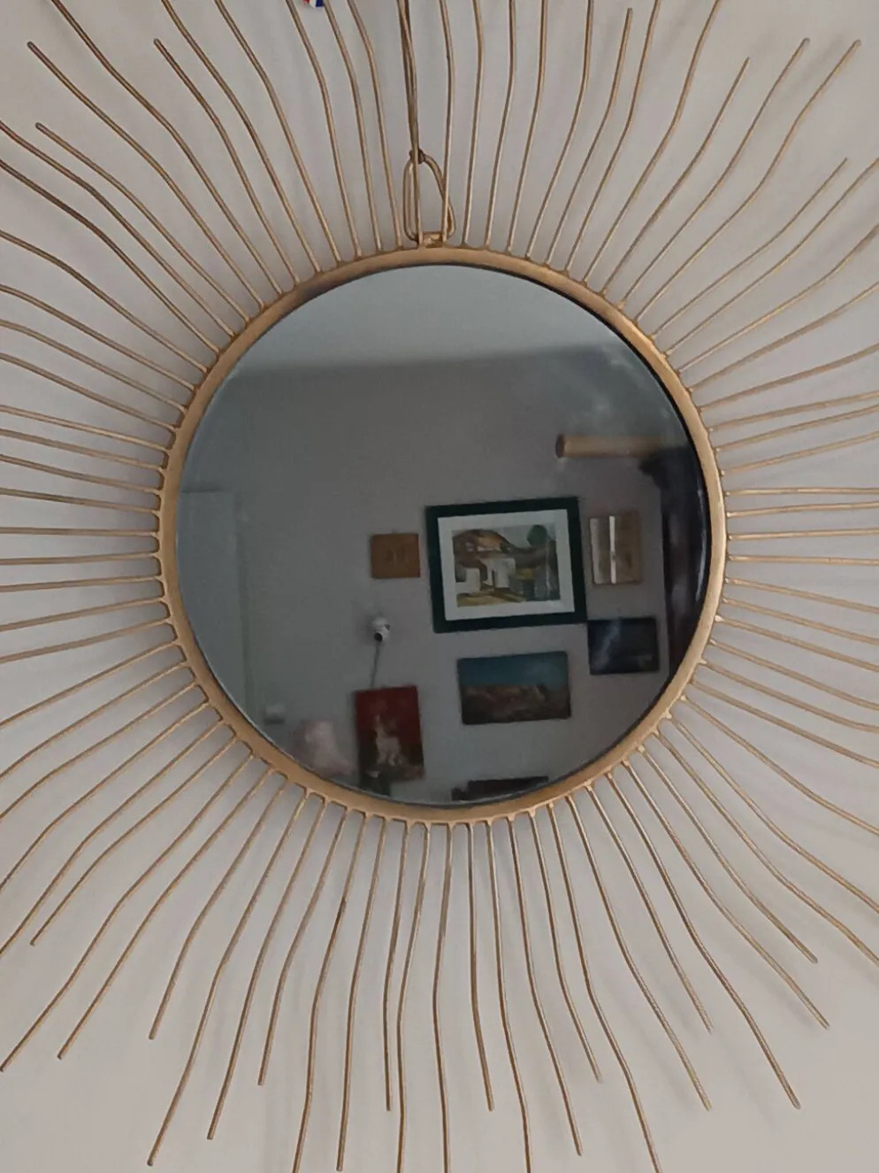 Miroir soleil vintage en métal doré – 70 cm