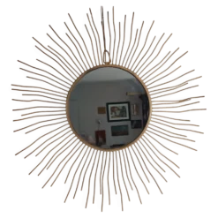 Miroir soleil vintage en métal doré – 70 cm