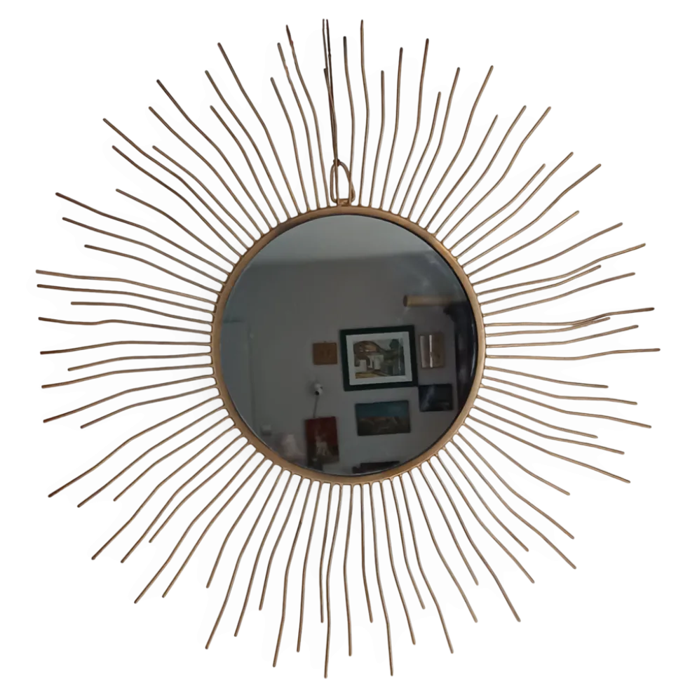 Miroir soleil vintage en métal doré – 70 cm