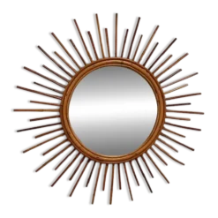 Miroir soleil vintage en rotin