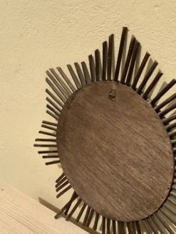 Miroir soleil vintage en rotin tressé diamètre 45 cm déco rétro