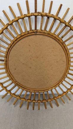 Miroir soleil XL en rotin, France vers 1960