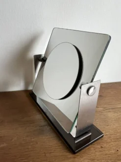 Miroir space age deux faces réversible en inox brossé 1970