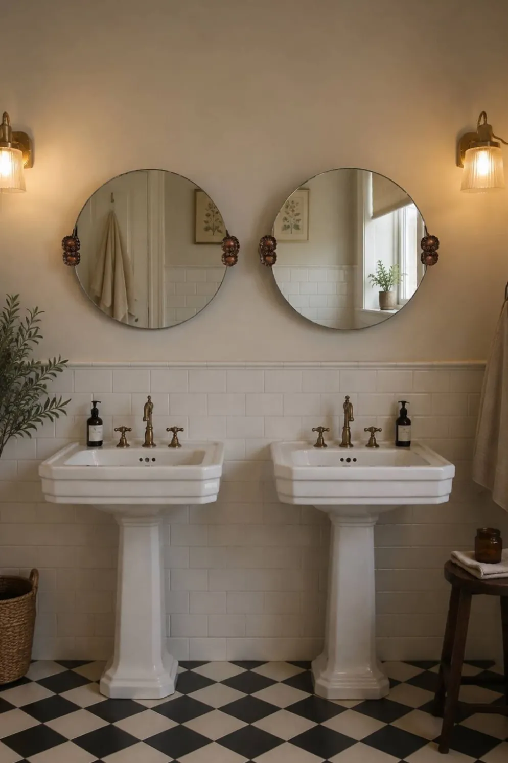 2 miroirs ronds alliage en cuivre, années 40-50