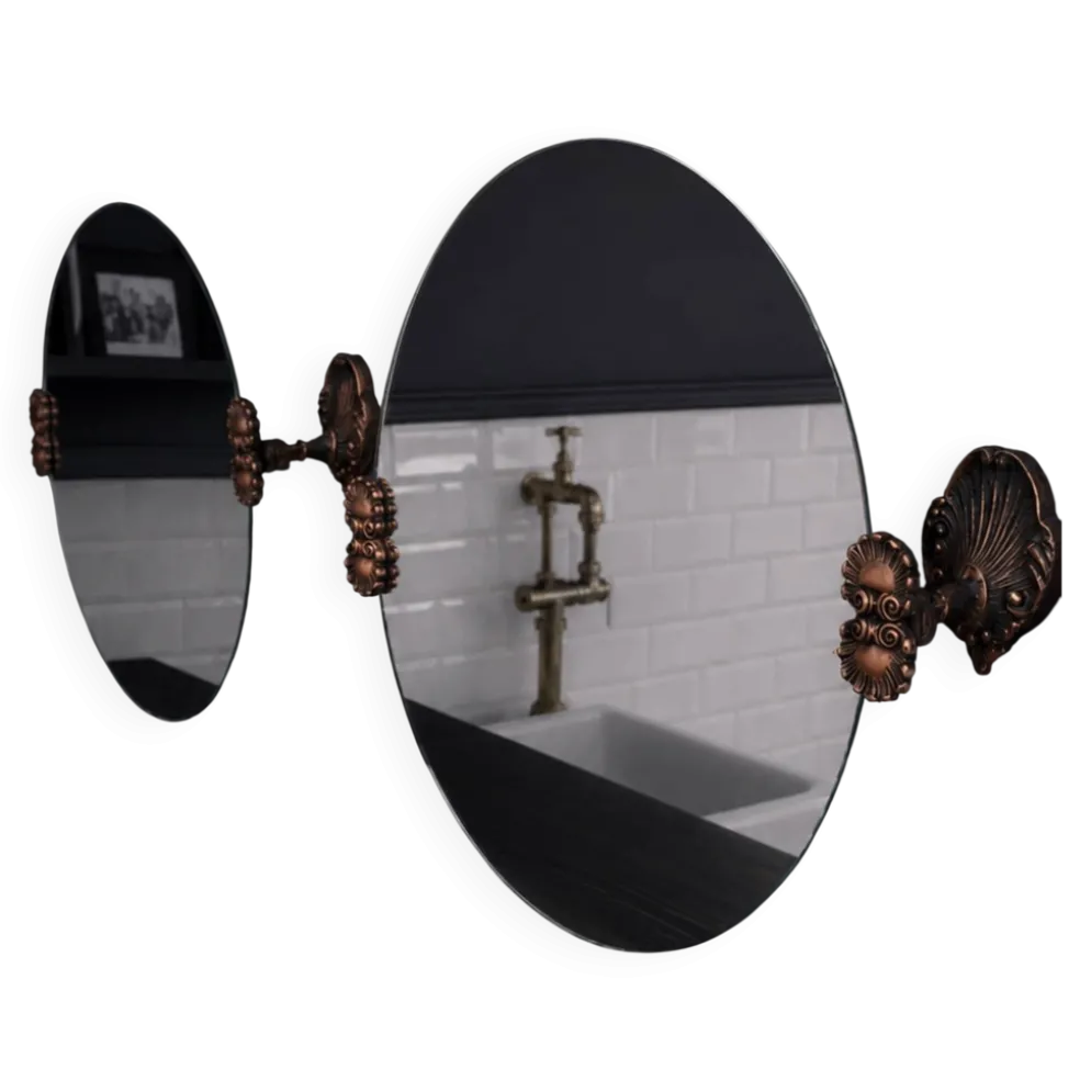 2 miroirs ronds alliage en cuivre, années 40-50