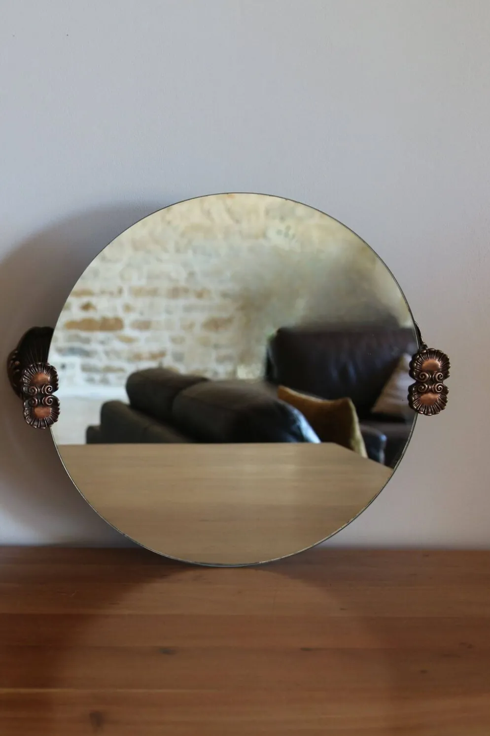 2 miroirs ronds alliage en cuivre, années 40-50