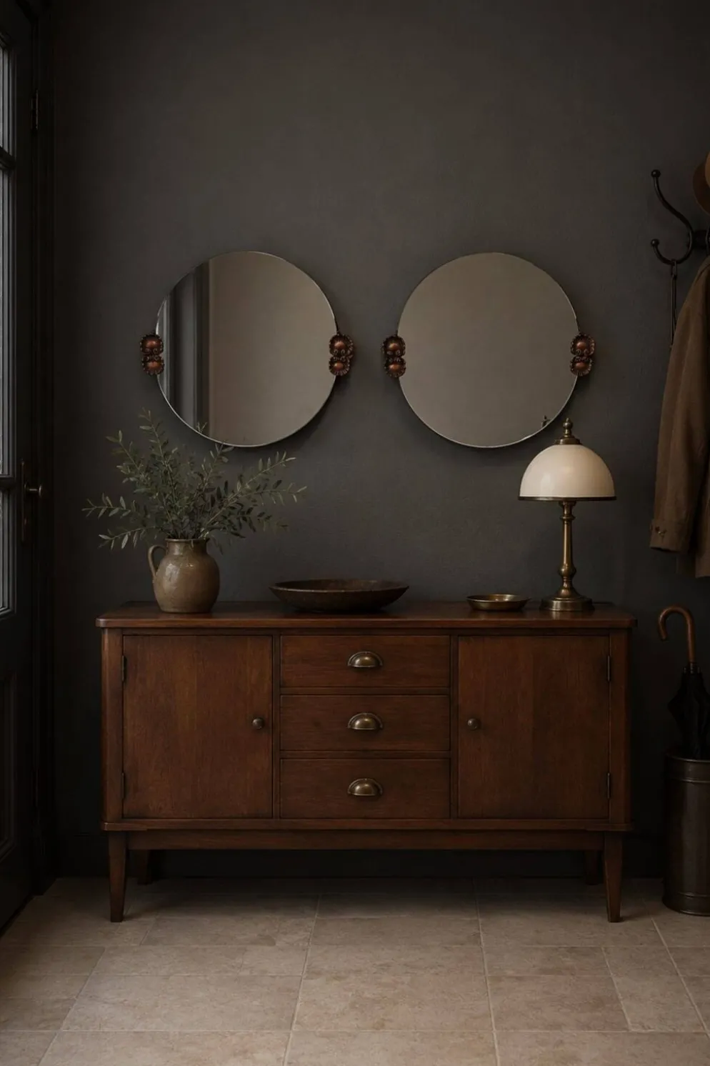 2 miroirs ronds alliage en cuivre, années 40-50