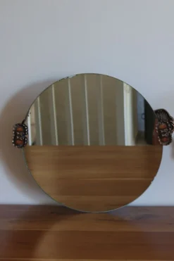 2 miroirs ronds alliage en cuivre, années 40-50