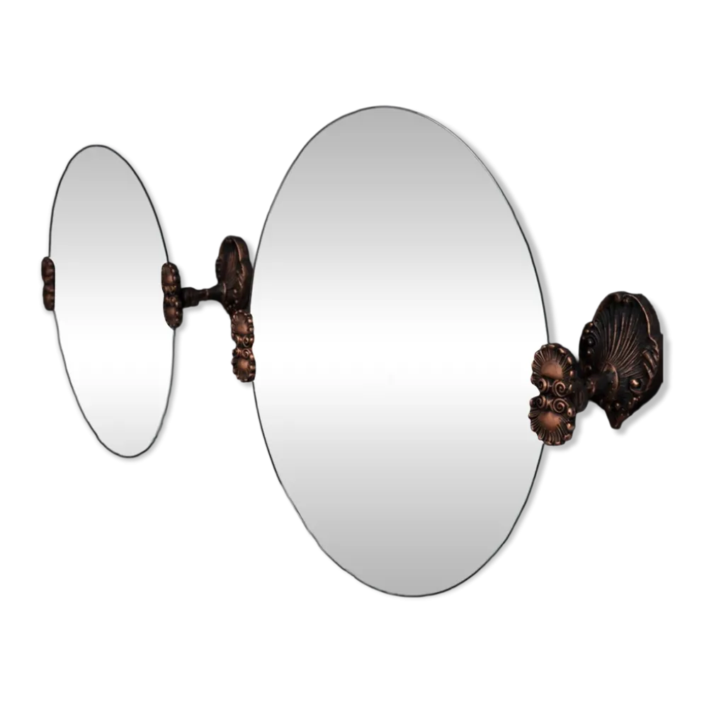 2 miroirs ronds alliage en cuivre, années 40-50