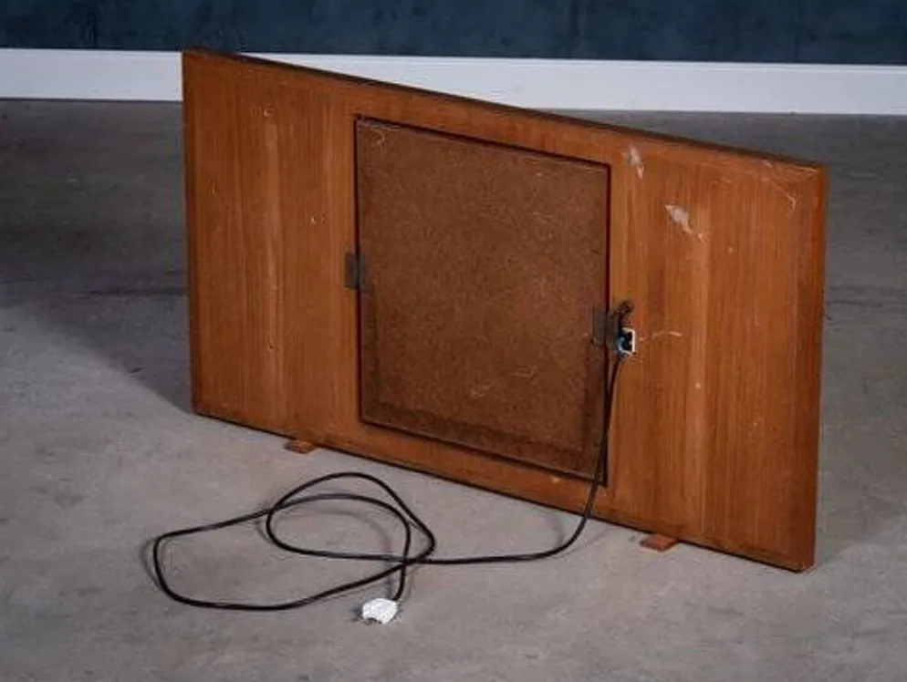 Miroir sur pied en teck vintage avec lampe, années 1960