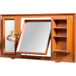 Miroir sur pied en teck vintage avec lampe, années 1960