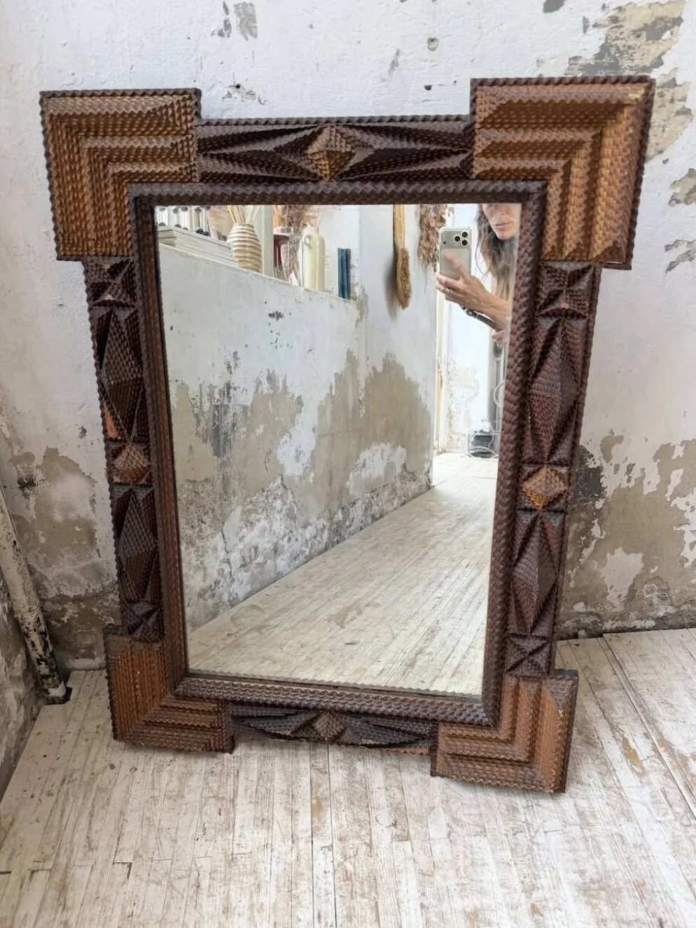 Miroir Tramp art 1900 folk art France