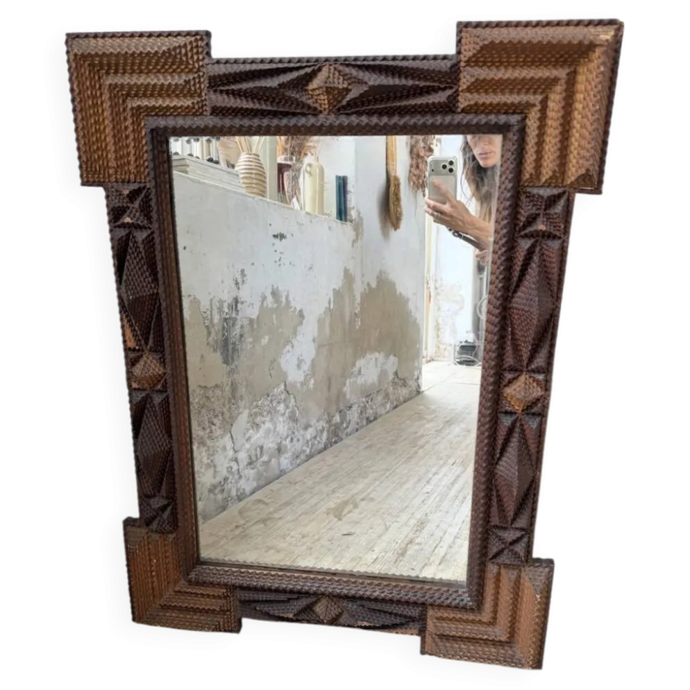 Miroir Tramp art 1900 folk art France