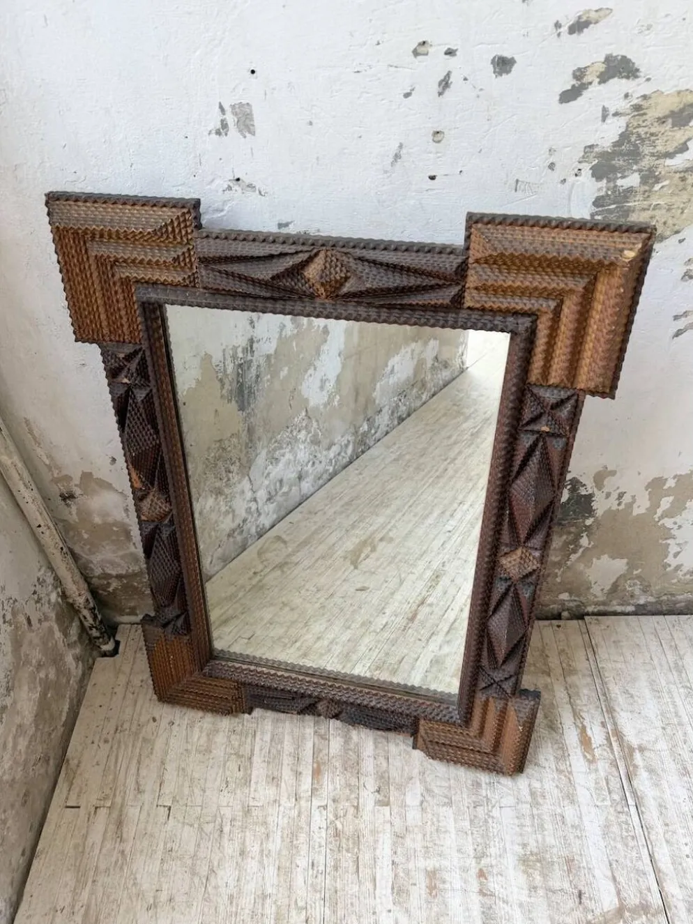 Miroir Tramp art 1900 folk art France