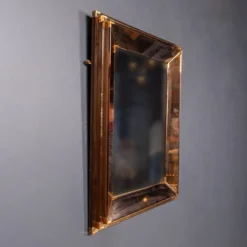 Miroir triple niveau en verre rosé et bronze italien vintage des années 1940