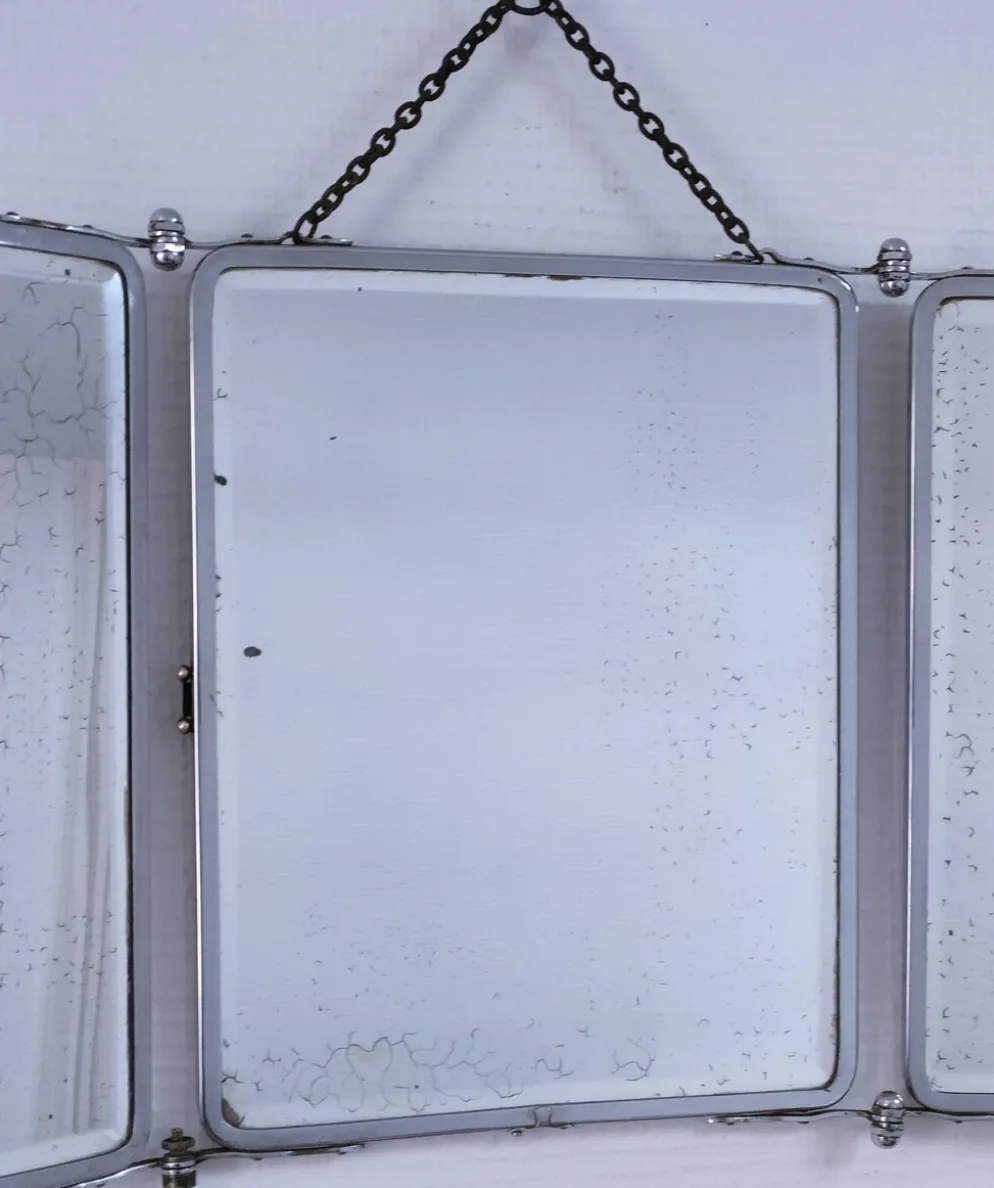 Miroir triptyque chrome patine début XXème