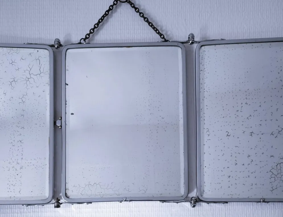 Miroir triptyque chrome patine début XXème