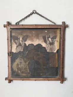 Miroir triptyque décor asiatique antique chaînette décoration murale bois