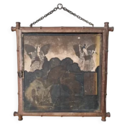 Miroir triptyque décor asiatique antique chaînette décoration murale bois