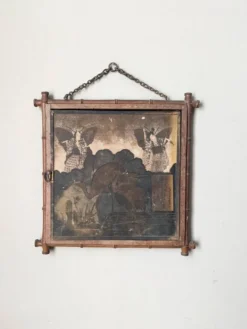 Miroir triptyque décor asiatique antique chaînette décoration murale bois