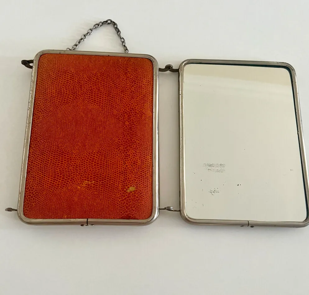 Miroir triptyque de barbier ancien Art Déco années 1920/30 – gainage o