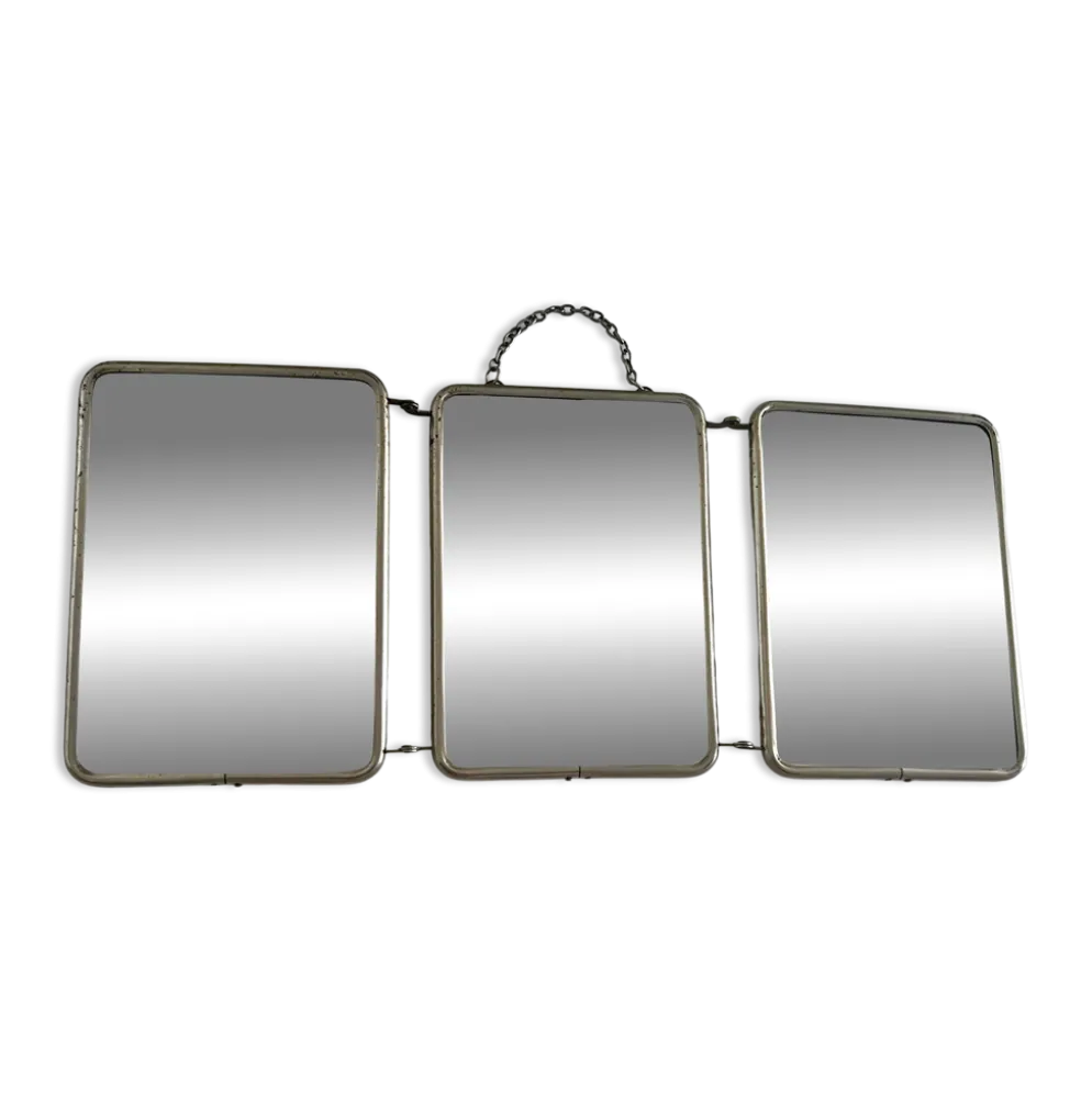Miroir triptyque de barbier ancien Art Déco années 1920/30 – gainage o