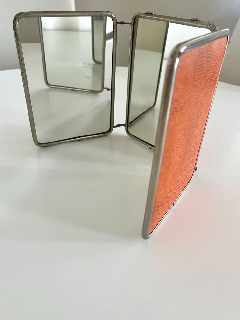 Miroir triptyque de barbier ancien Art Déco années 1920/30 – gainage o