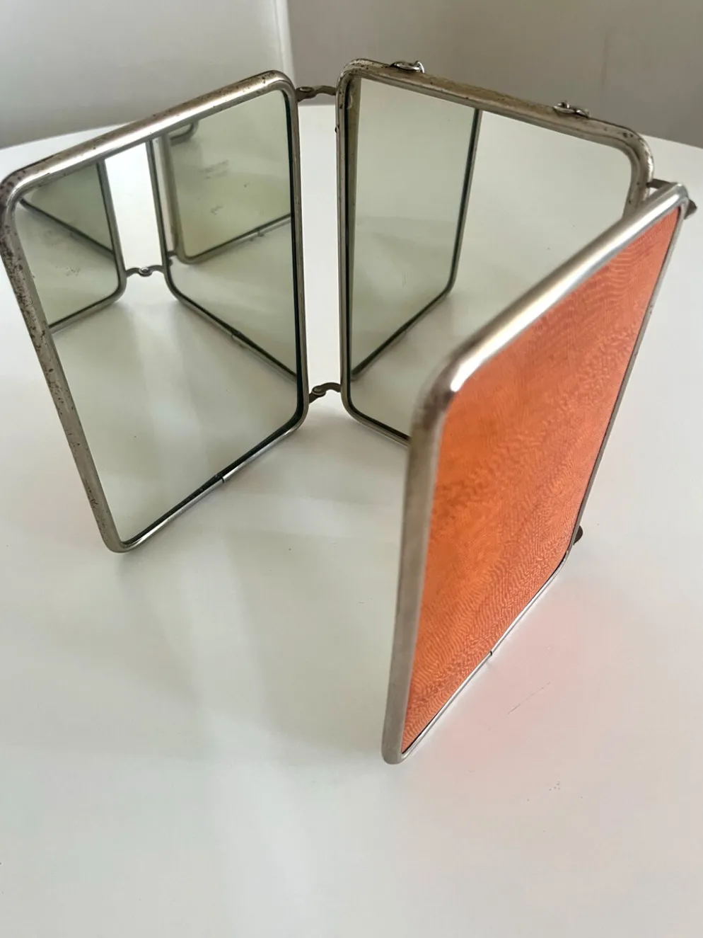 Miroir triptyque de barbier ancien Art Déco années 1920/30 – gainage o