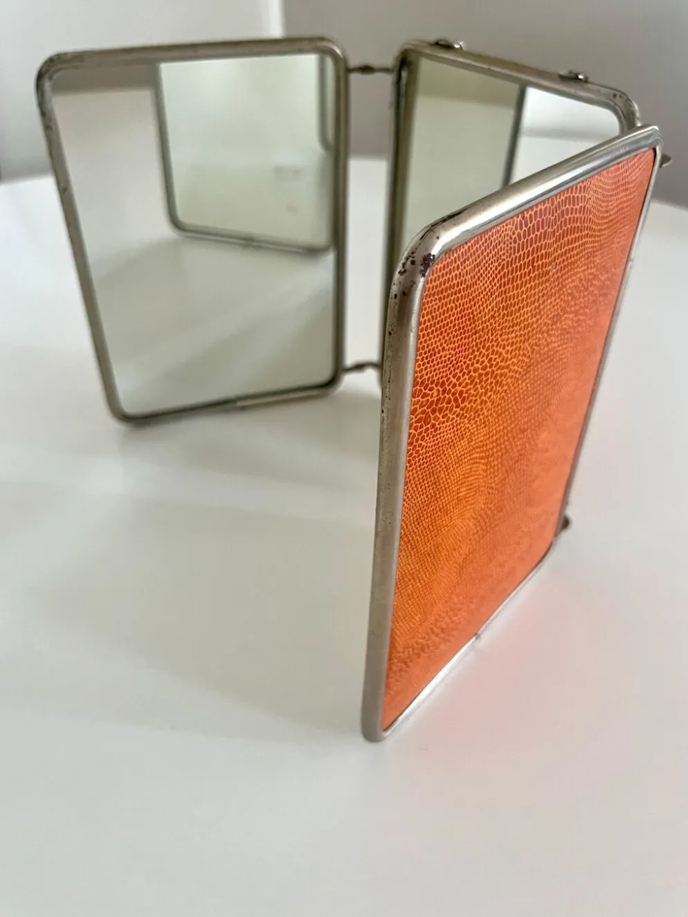 Miroir triptyque de barbier ancien Art Déco années 1920/30 – gainage o