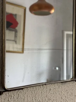 Miroir triptyque de barbier en simili cuir bleu, 1950