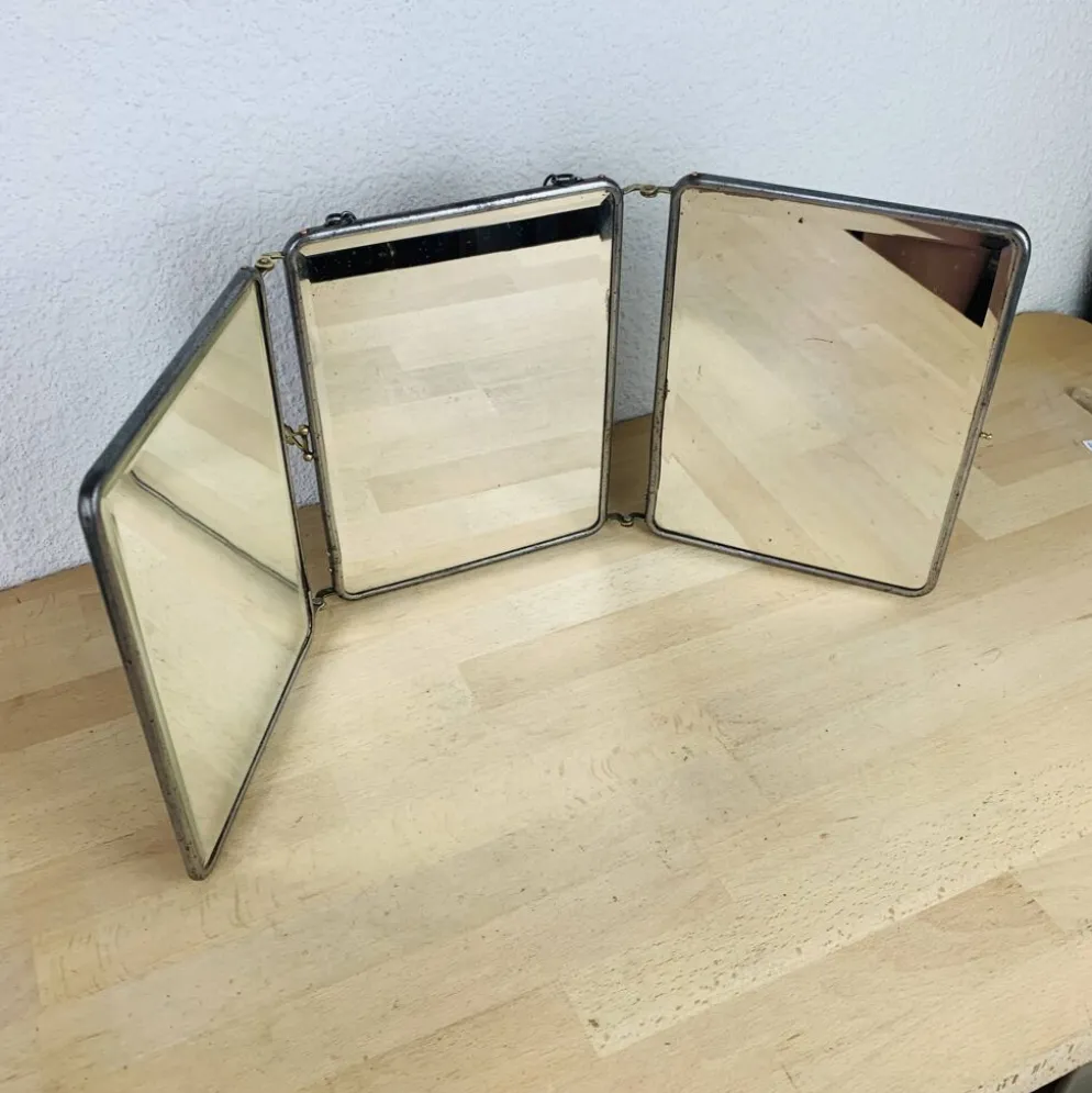 Miroir triptyque de barbier verre biseauté, vintage