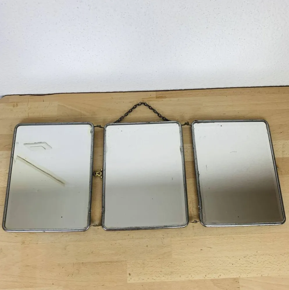 Miroir triptyque de barbier verre biseauté, vintage