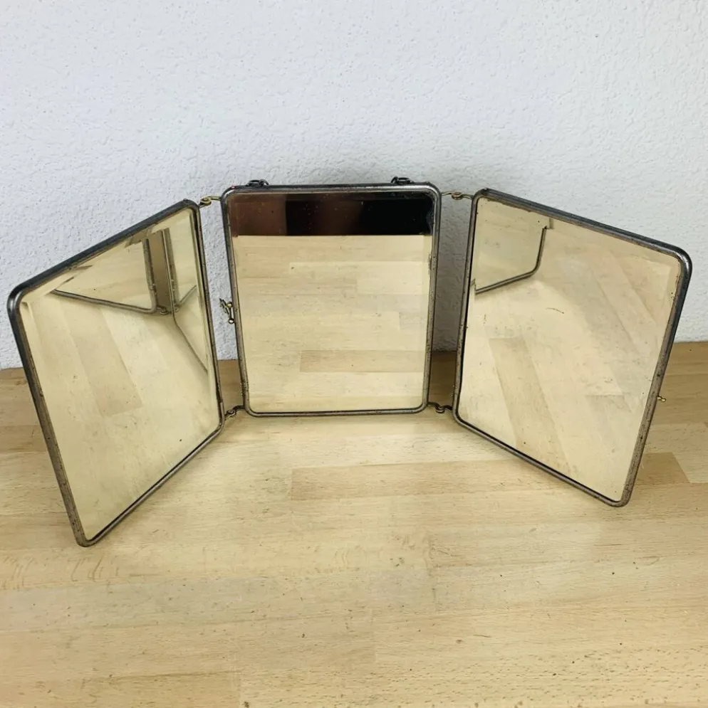 Miroir triptyque de barbier verre biseauté, vintage