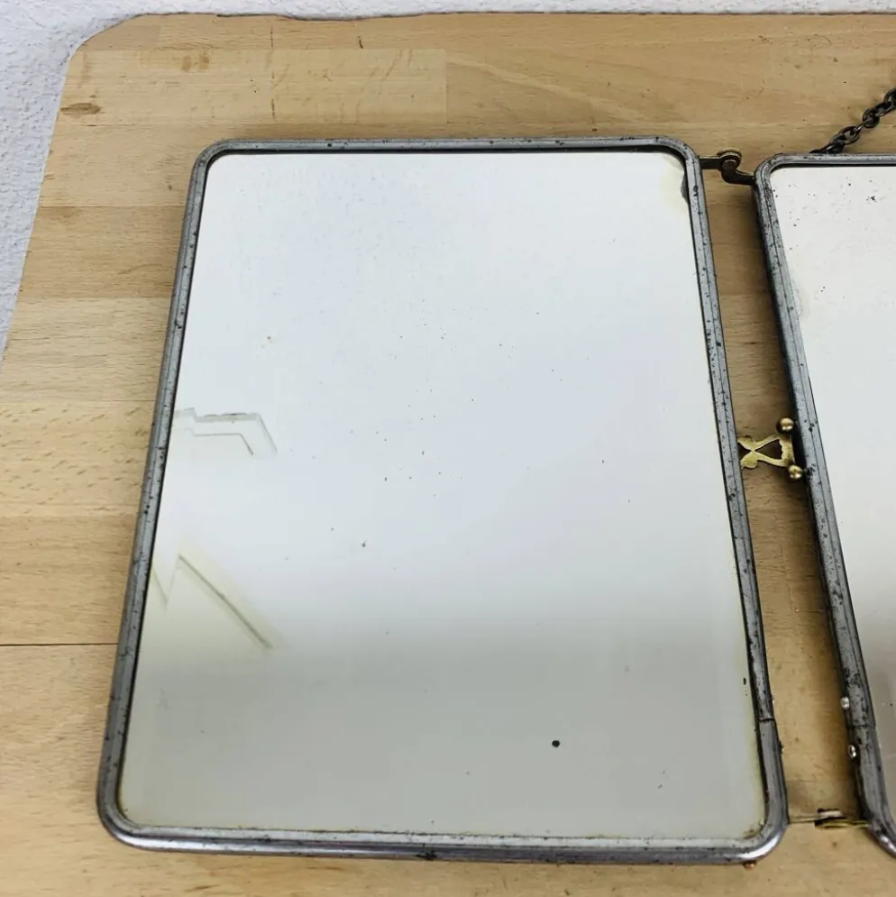 Miroir triptyque de barbier verre biseauté, vintage