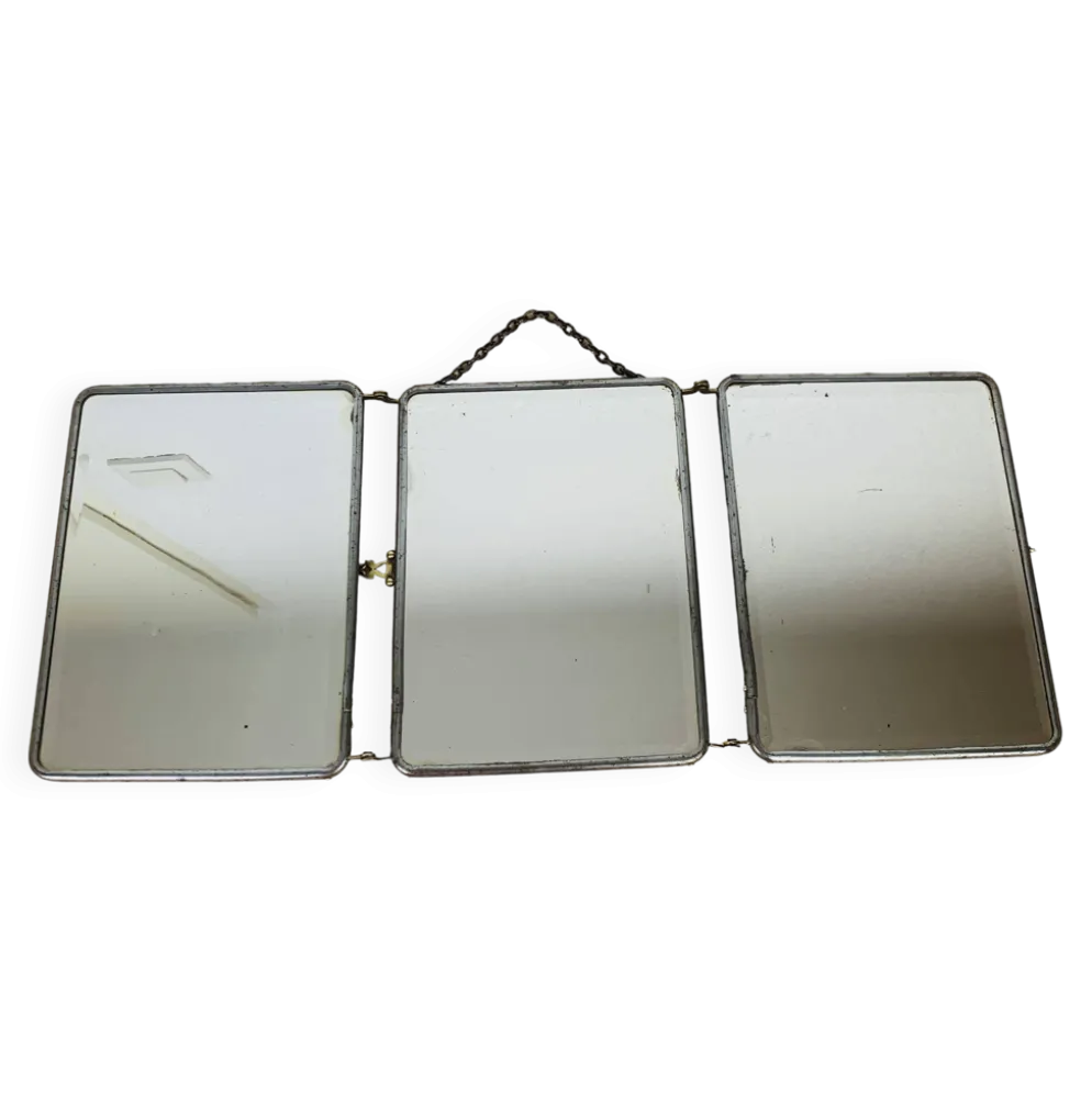 Miroir triptyque de barbier verre biseauté, vintage
