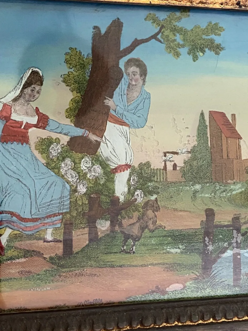Miroir trumeau époque Restauration - Décor fixé sous verre