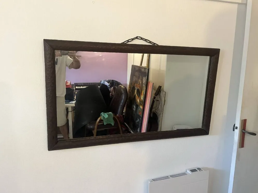 Miroir vintage cadre en bois massif gougé