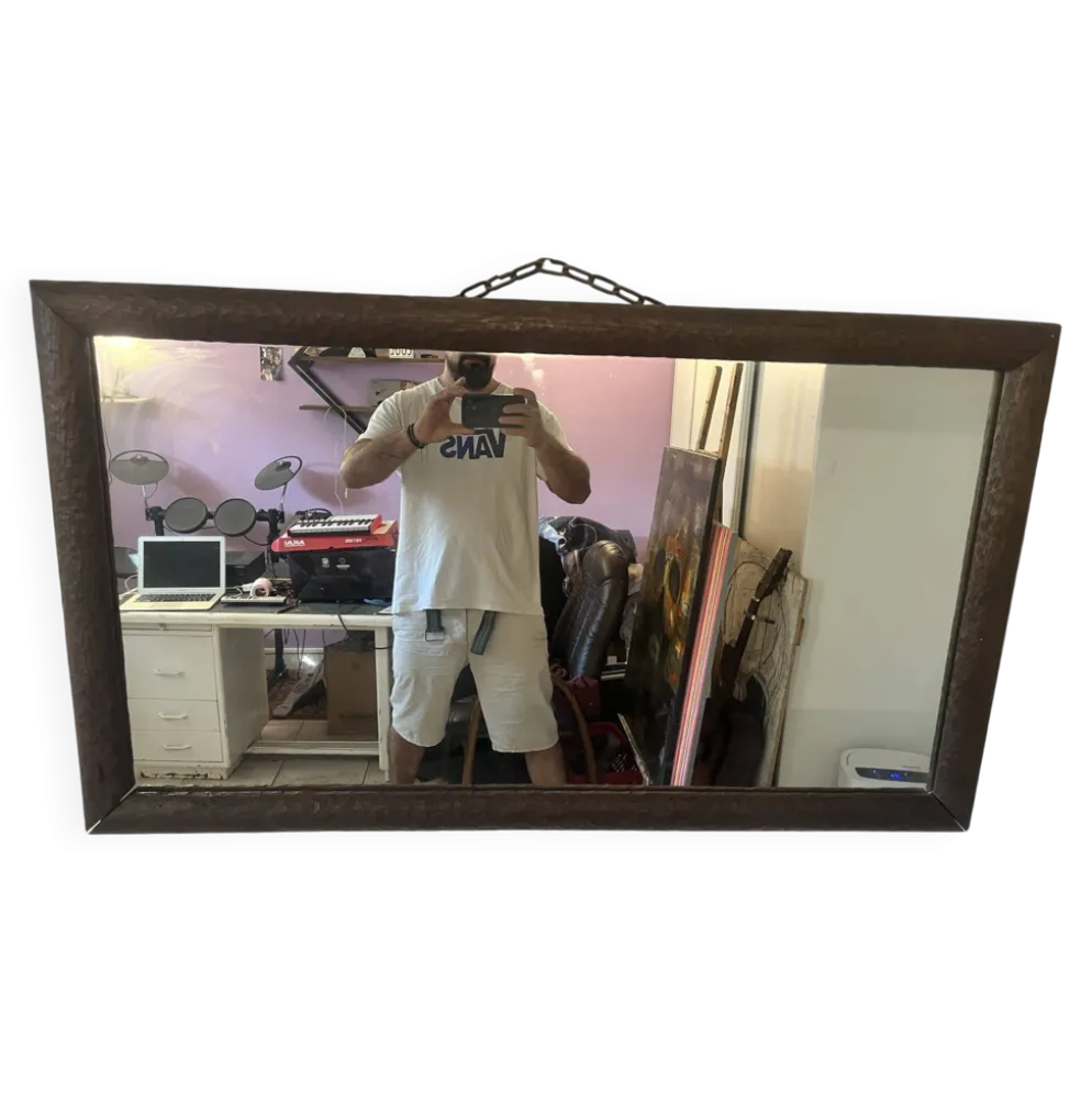 Miroir vintage cadre en bois massif gougé