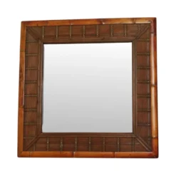 Miroir vintage carré en bambou et rotin boho 70 cm
