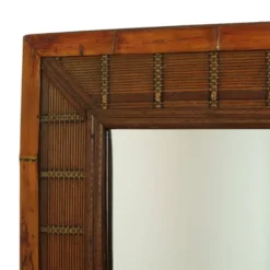 Miroir vintage carré en bambou et rotin boho 70 cm