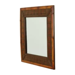 Miroir vintage carré en bambou et rotin boho 70 cm