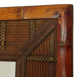 Miroir vintage carré en bambou et rotin boho 70 cm