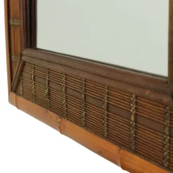 Miroir vintage carré en bambou et rotin boho 70 cm