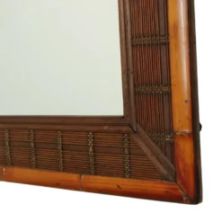 Miroir vintage carré en bambou et rotin boho 70 cm