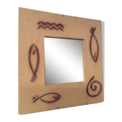 Miroir vintage des années 70-80 en béton signé - 30x30cm